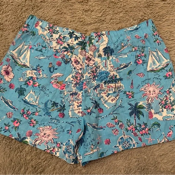 NWT Lilly Pulitzer Lilo Linen Short FLORIDA Tropical Shorts Size L - Picture 3 of 7